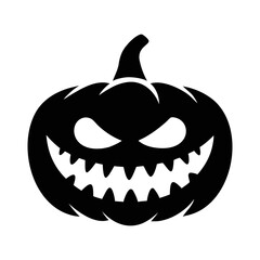 Scary Halloween Pumpkin Silhouette Vector Illustration of Jack O Lantern Face with Evil Expression Isolated on White Background for Holiday Design
