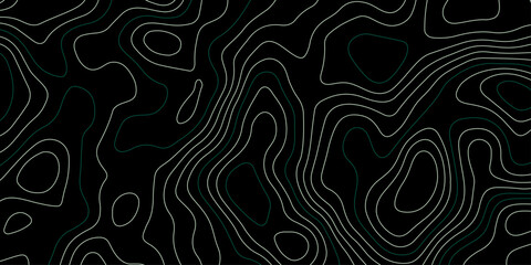 A dark, abstract topographic map or contour line pattern, with thin, contrasting white and green lines forming a complex, undulating design against a solid black background.