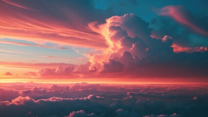 Obraz premium Colorful sunset sky with vibrant clouds and sunset hues. Atmospheric and scenic view, natural beauty, sky impression. The concept of sunset and sky.