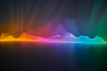 Vibrant abstract spectrum of light waves flows across a dark, reflective surface creating a modern, energetic visual.