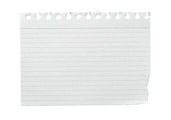 Torn lined paper texture blank white note sheet ragged edge isolated copy space clean background