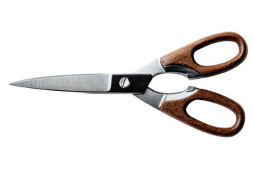 Scissors with wooden handle and sharp blade