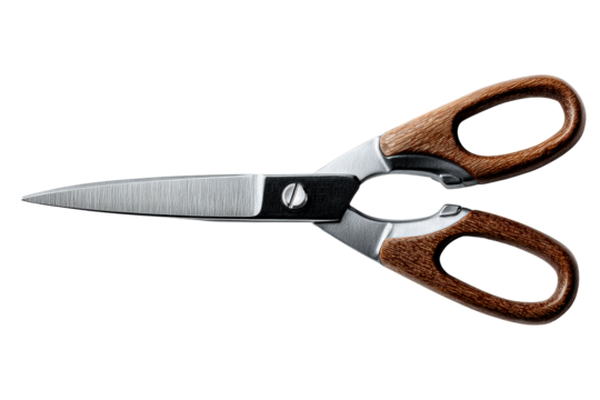 Scissors with wooden handle and sharp blade