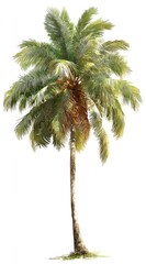 Isolated palm tree, vibrant green fronds, slender trunk