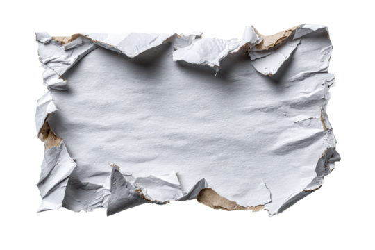 Crumpled paper with torn edges, transparent