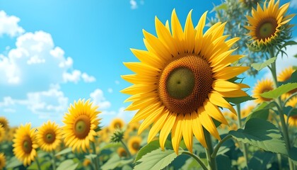 Obraz premium Illustration of Blue Sky and Sunflower