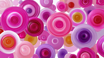 Colorful abstract circles create vibrant and dynamic composition, showcasing various shades of pink and purple, evoking sense of joy