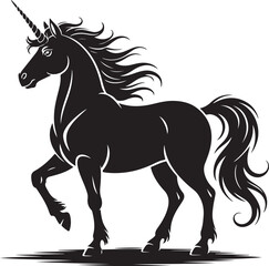 Obraz premium Majestic black unicorn silhouette prancing elegantly