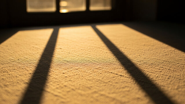 Abstract play of light and shadow creating linear patterns on a textured surface casting a warm and inviting atmosphere