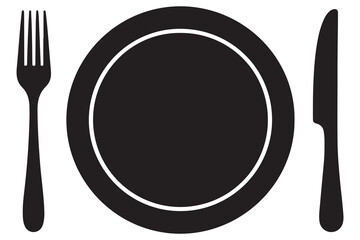 Knife fork and plate silhouette vector icon illustration isolated on white background
