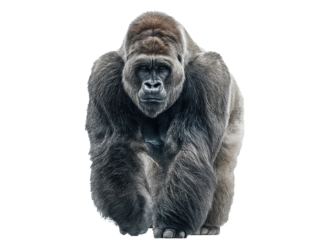 Realistic Gorilla Walking Forward Isolated on White Background