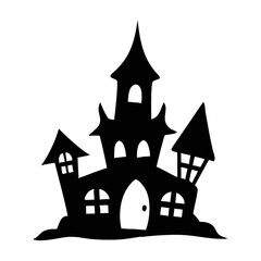 Haunted House Halloween Silhouette Vector Illustration with Spooky Castle, Windows for Creepy Night Party Design