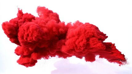 A vivid red cloud of smoke with wispy tendrils and dynamic movement, symbolizing energy or impact,