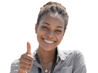 Portrait of a cheerful young woman giving thumbs up isolated on a white background