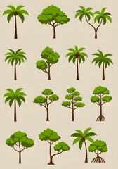 Tropical Tree Icons Palm Mangrove and More.