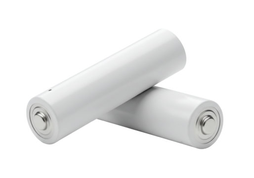 Two white cylindrical batteries on transparent background