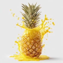 Pineapple in a burst of vibrant yellow juice