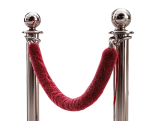 Silver stanchions with red velvet rope barrier isolated on white background vector illustration for queue management crowd control access restriction exclusive