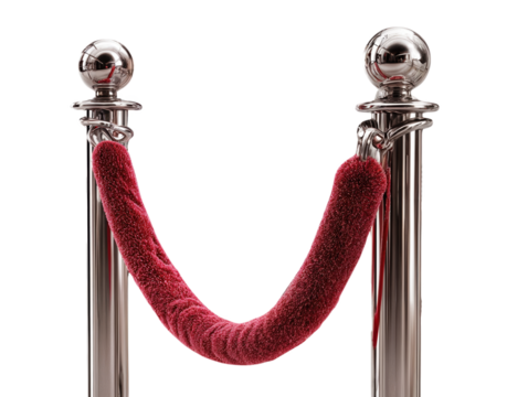 Silver stanchions with red velvet rope barrier isolated on white background vector illustration for queue management crowd control access restriction exclusive