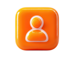 Glossy Orange User Profile Icon isolated on White Background