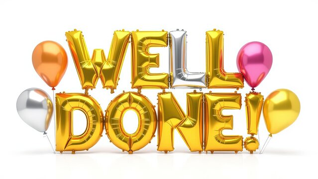 Colorful Celebration with Balloon Decoration and Well Done Message - Powered by Adobe