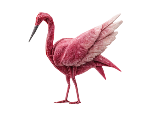 Pink Origami Flamingo Bird Vector Illustration Isolated on White Background