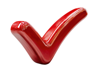 3D Red Check Mark Symbol Glossy Shiny Icon Isolated on White Background