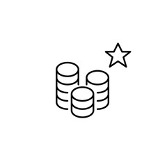 Stacks of coins and star. Featured currency, favorite savings account. Pixel perfect, editable stroke vector icon