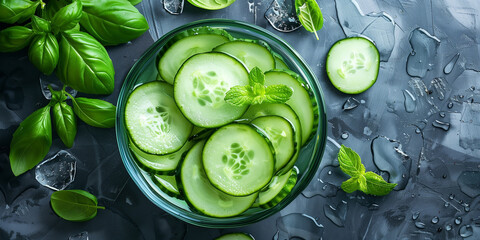 Fresh Cucumber Slices with Mint and Basil