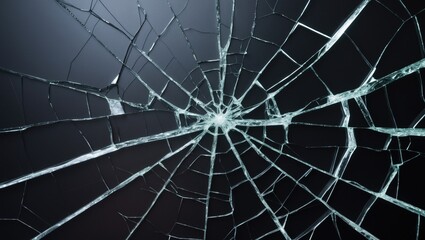 Obraz premium Cracked glass with a web-like pattern and a dark background.