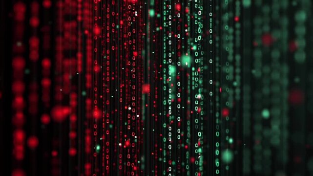 Red and green glowing data tunnel symbolizing cybersecurity, digital networks and futuristic technology