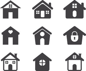 Home icons. Set of real estate objects and houses icons. Home icon silhouette. House icon. Home symbol icon for apps and websites