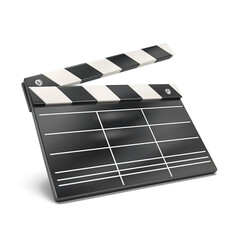 Movie Clapperboard: This close-up shot showcases a classic movie clapperboard, ready to signal the start of a film production. The iconic design is set against a clean backdrop, symbolizing cinema.