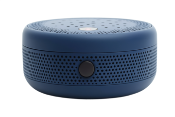 Air purifier device in deep blue hue with button showcasing advanced clean air technology, PNG, isolated on transparent background.
