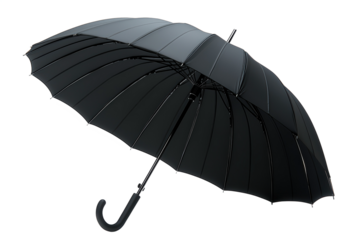Black umbrella showcased on seamless background highlighting elegant design and weather functionality, PNG, isolated on transparent background.
