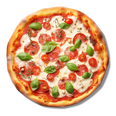 Delicious Pizza with Fresh Ingredients: A mouthwatering image of a freshly baked pizza, adorned with vibrant toppings, capturing the essence of culinary delight and flavorful experience. 