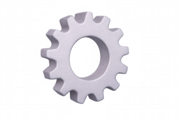 Rotating white textured gear in 3d rendering, symbolizing industrial precision and mechanical engineering innovation