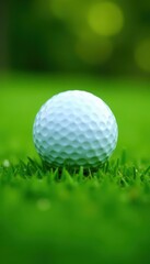 Obraz premium Close-up of golf ball resting on lush green grass, competition, field