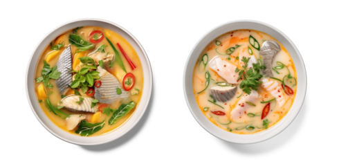 Exquisite Seafood Bowls: A duo of visually stunning bowls brimming with delectable seafood and colorful vegetables. Each bowl is a culinary masterpiece