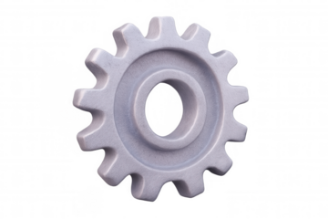 Rotating silver cogwheel on transparent background, symbolizing industrial processes, engineering, and teamwork