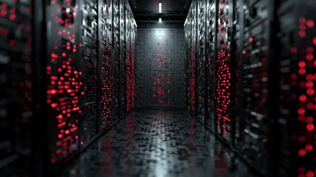 Futuristic server data center with glowing lights symbolizing AI, blockchain and next-gen cloud infrastructure