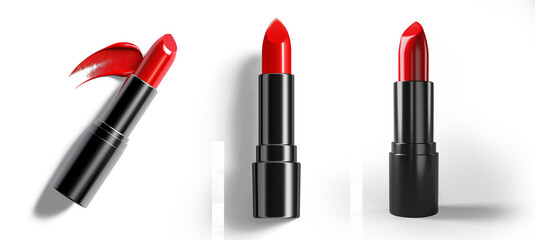 Vibrant Lipstick Trio: A captivating trio of red lipstick tubes, each poised to unleash a burst of beauty and allure, a tribute to timeless elegance.