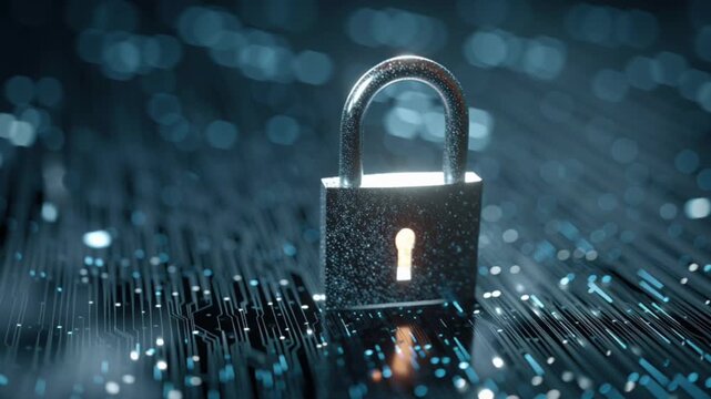 Digital padlock symbolizing cybersecurity, secure data and online information protection