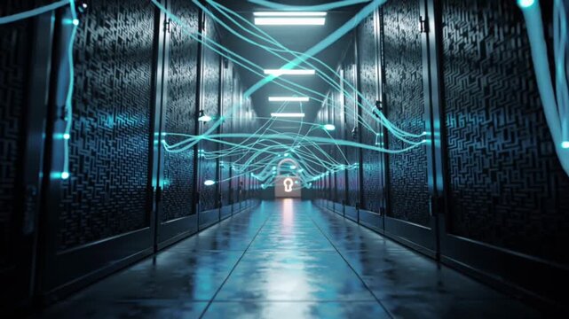 Modern datacenter cloud storage with servers symbolizing cloud computing, data hosting and secure infrastructure