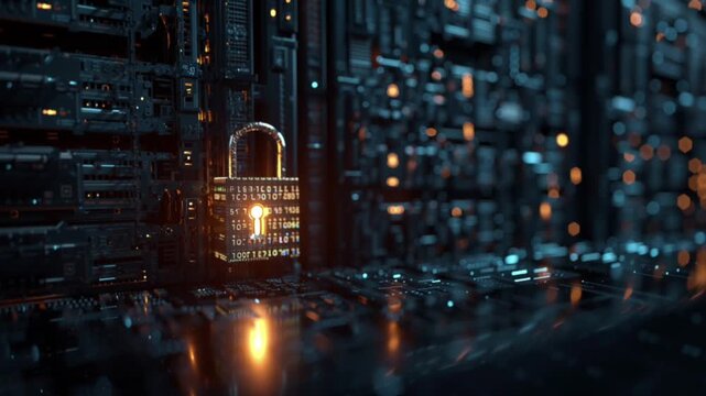 Cybersecurity padlock with digital cloud symbolizing SaaS data security, cloud protection and IT compliance