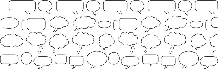 Obraz premium Speech and thought bubble icon set, dialog cloud, text box, comic speech bubbles, chat, communication symbols, outline vector