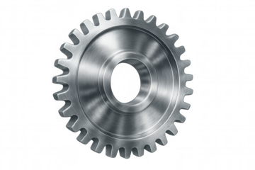 Steel cogwheel rotating on transparent background, perfect for industrial and mechanical concepts