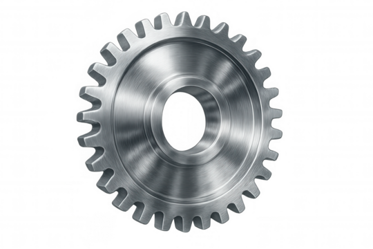 Steel cogwheel rotating on transparent background, perfect for industrial and mechanical concepts