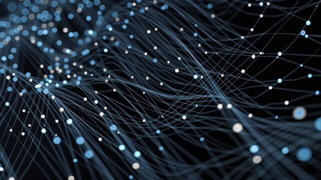 Blockchain digital data web with connected nodes symbolizing cryptocurrency networks and decentralized ledger technology