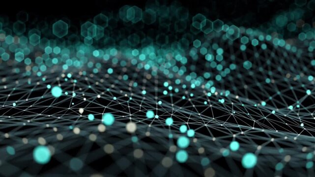 Medical digital data web with connected nodes symbolizing healthcare technology and patient data networks